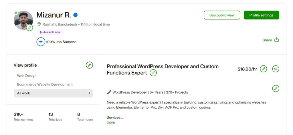 Upwork profile update